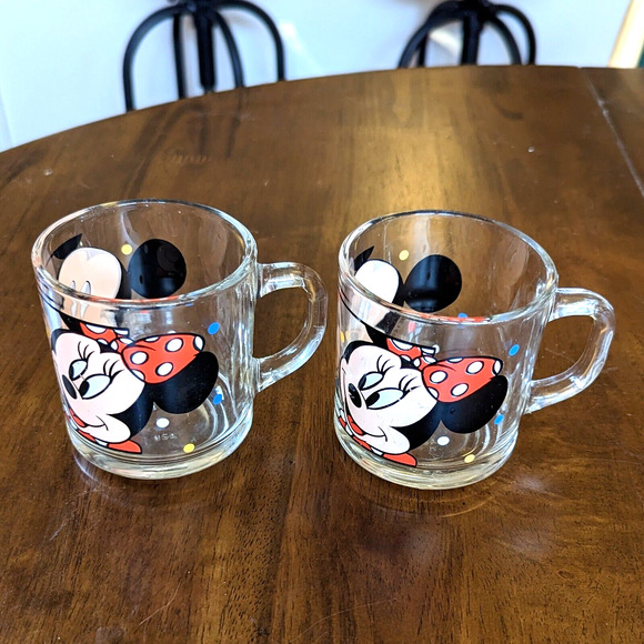 Anchor Hocking Disney Mickey and Minnie Mouse Clear Glass Mug Coffee Cup Vintage - Picture 3 of 13